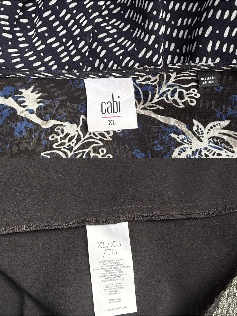 Cabi XL Navy Floral Ruffle Blouse Sheer Layered Top Boho - Picture 7 of 7